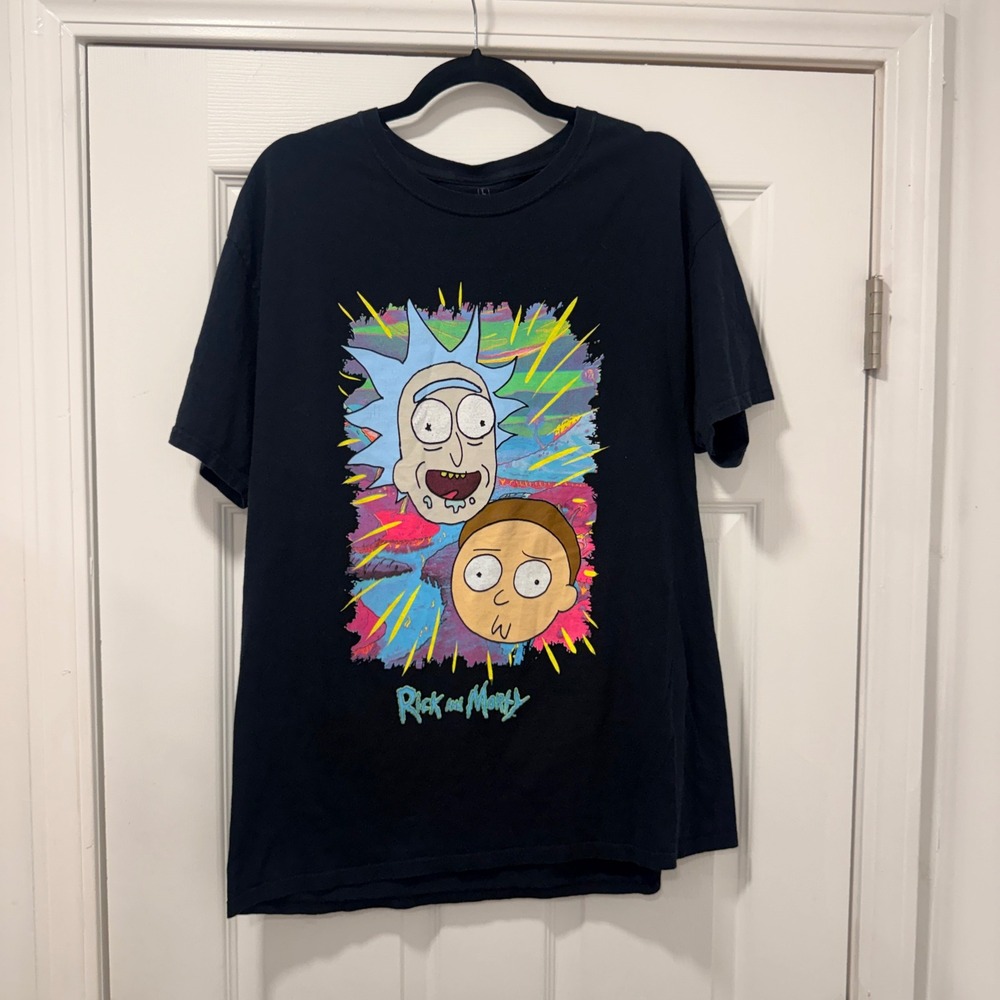 Rick and Morty Adult Swim Ripple Junction Black Graphic T-Shirt Mens Large L